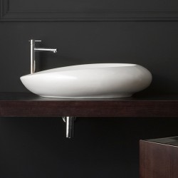 Уникална нестандартна мивка за поставяне върху плот с форма на елипс в бял цвят